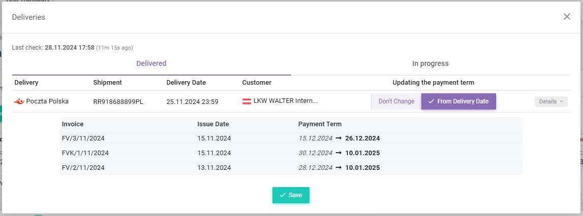 Update delivered invoices