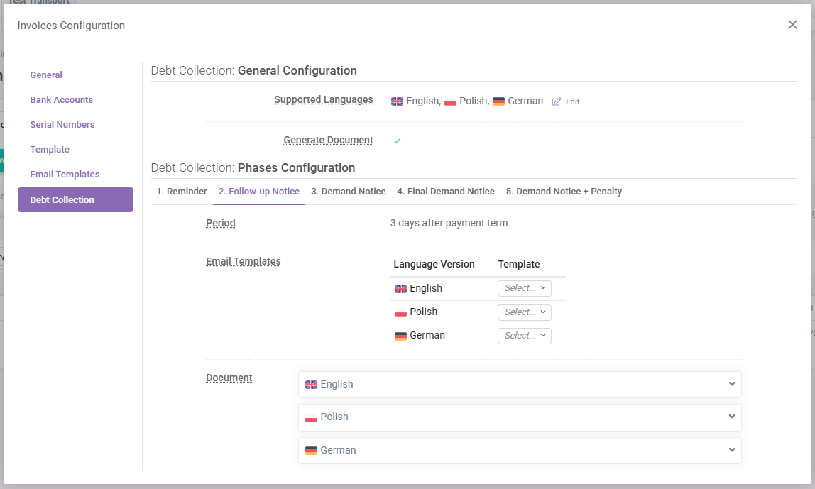 Debt Collection - Configuration