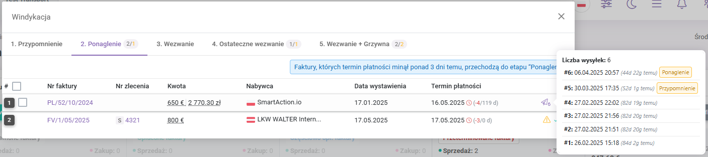 Windykacja - Lista