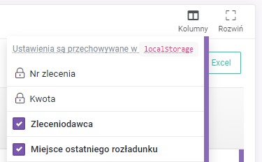 Wyłączenia/włączenia kolumn