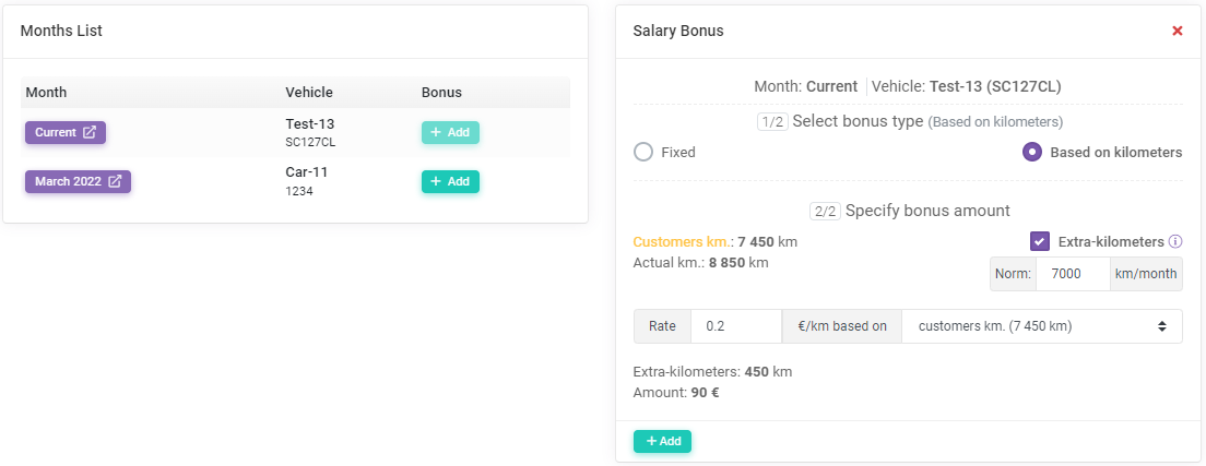 Bonus based on extra-kilometers