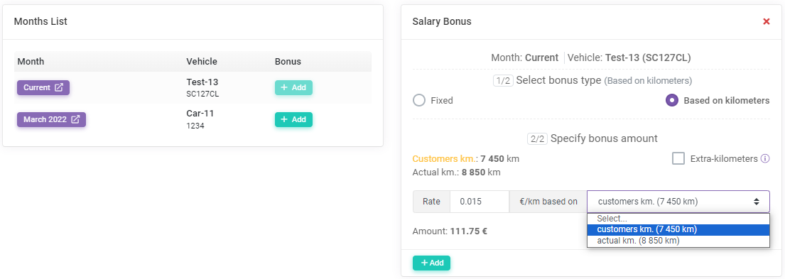 Bonus based on kilometers