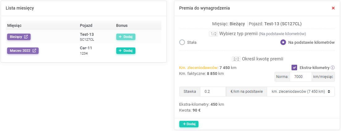 Premia na podstawie ekstra-kilometrów