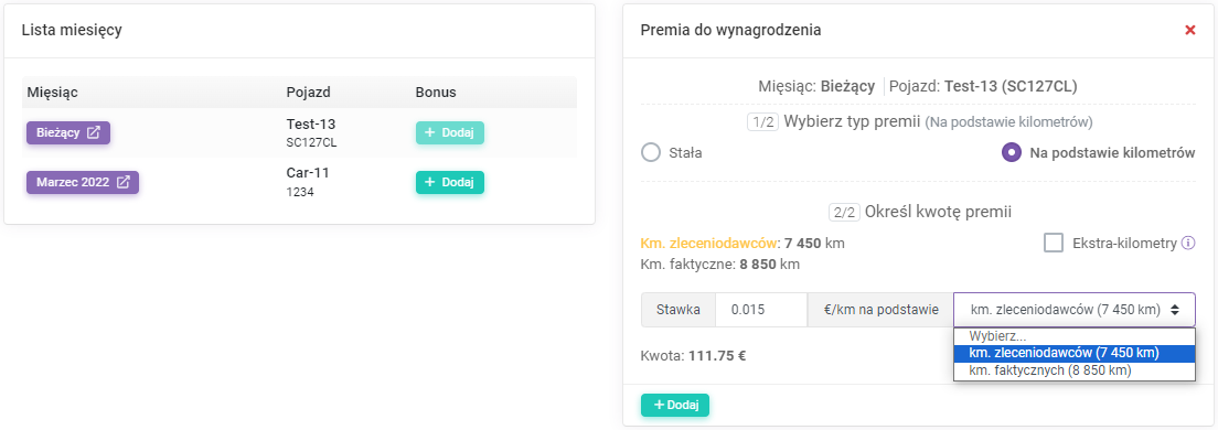 Premia na podstawie kilometrów